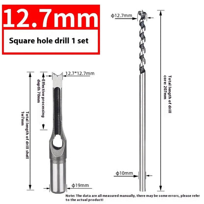 12.7mm carbon steel square hole drill bit set with sleeve and core for woodworking