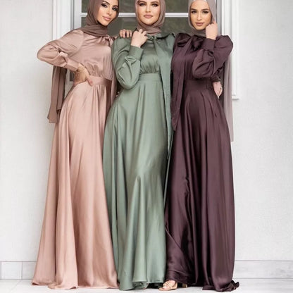 Women's Middle East Arabic Style Dress in cotton blend, available in burgundy, light green, and pink