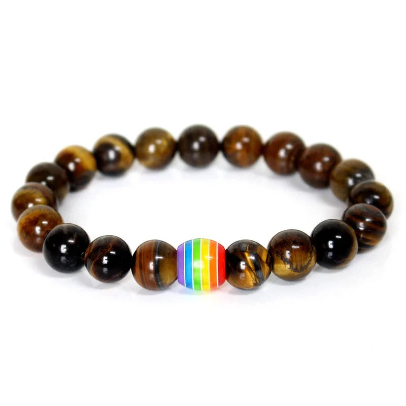 Pride Rainbow Bead Bracelet with natural stones, celebrating diversity and love