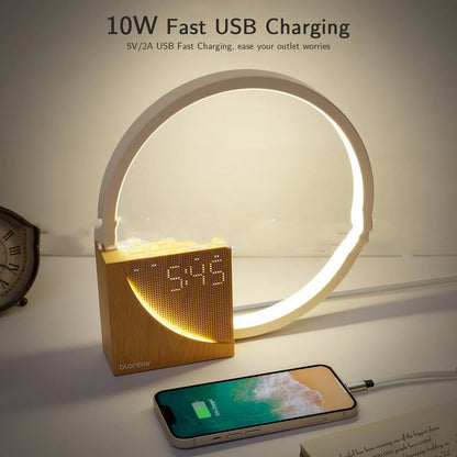 Multifunctional alarm clock bedside lamp with natural sounds, touch control, and 3-level brightness for a relaxing sleep and productive morning routine