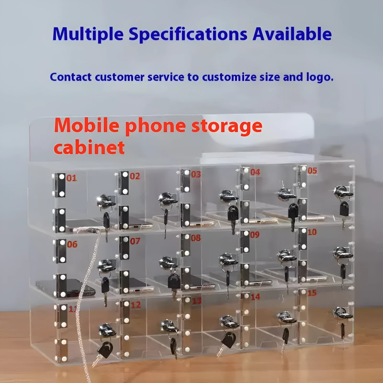 Transparent acrylic mobile phone storage cabinet with charging holes in modern simple style for office organisation