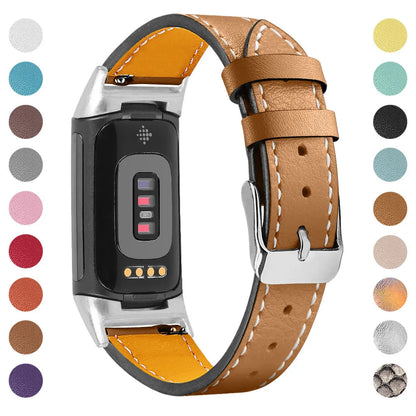 Genuine leather strap for Fitbit charge5/6 smartwatch adjustable 5.5-8.1 inches 16 colours