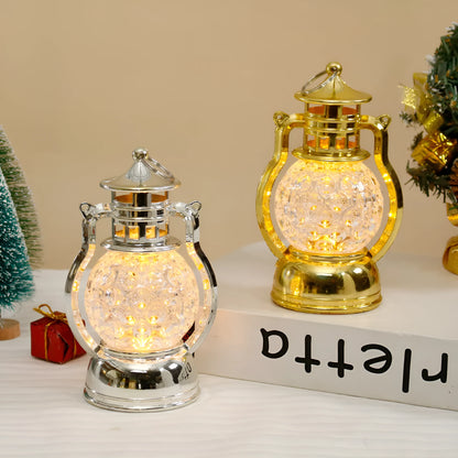 Small retro oil lamp design LED night light in gold or silver finish, 14.5cm tall.