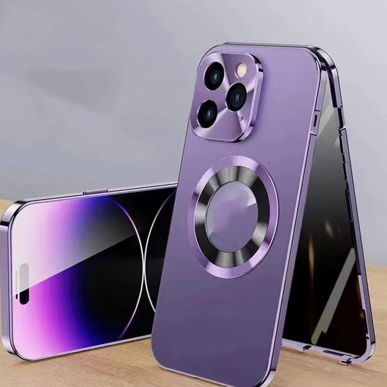 Magnetic iPhone case with metal clip in black, blue, gold, purple or silver colours