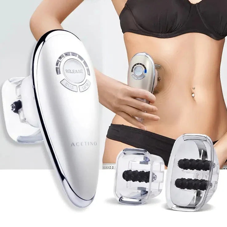 White EMS vacuum massage device with large and small suction cups, measuring 154mm long with control buttons