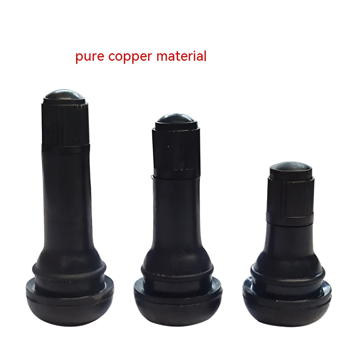 Copper automotive tyre valve kit showing TR412 TR413 TR414 sizes with black finish