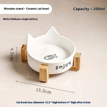 Porcelain cat bowl with cat ear design in 2-in-1 configuration for food and water