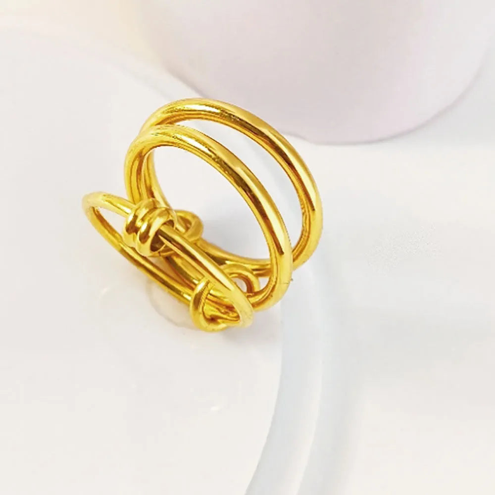 Gold electroplated titanium steel ring with geometric line design in Trinity ring gold B398, sizes 6 to 8