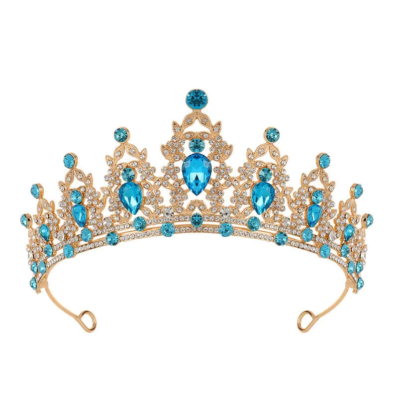 Baroque-style bridal crown headdress with sparkling rhinestones on a lightweight alloy frame, shown in silver colour.