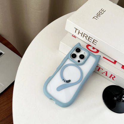 Transparent acrylic TPU phone case with magnetic suction for iPhone 17 series in black, blue, grey, and pink colours