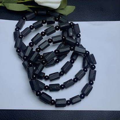 Natural black tourmaline rough stone bracelet with 10mm size and approximately 8.5-9mm beads