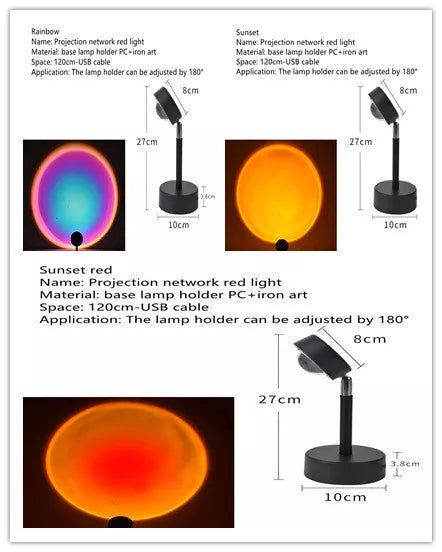 WiFi LED Sunset Projector Light with 16 colour options and 360° rotation