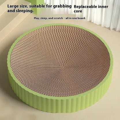 55cm round cat scratching board with replaceable corrugated paper surface in green colour