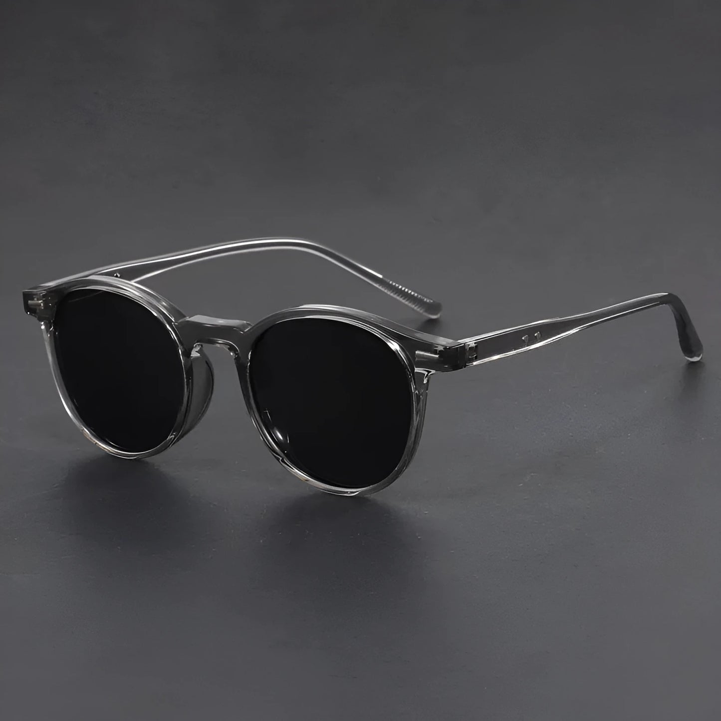 Ultra-light round frame retro sunglasses with polarised grey lenses in multiple colour options