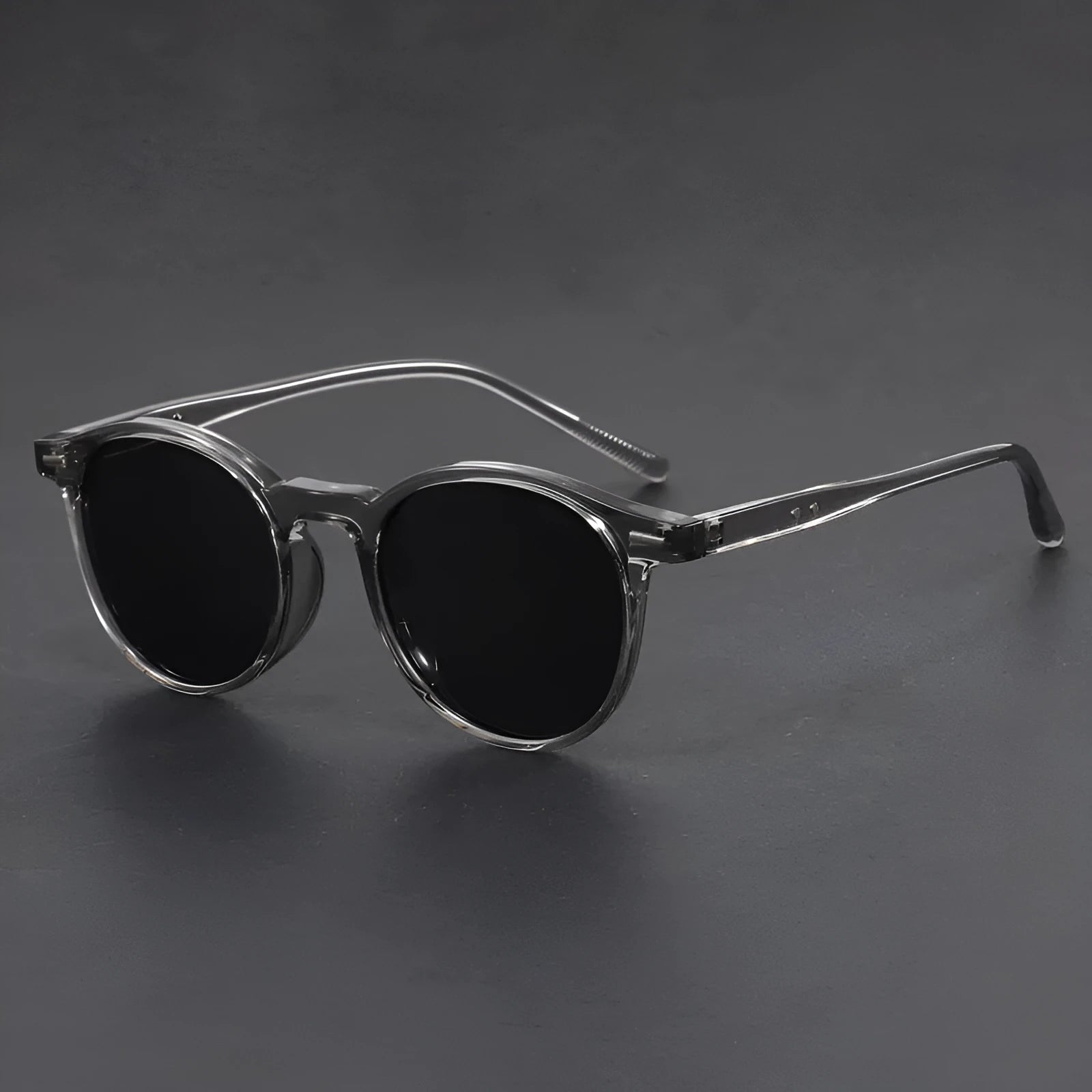 Ultra-light round frame retro sunglasses with polarised grey lenses in multiple colour options