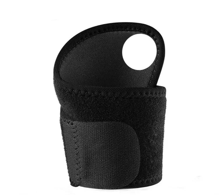 Black wrap-around wrist compression strap for sports support
