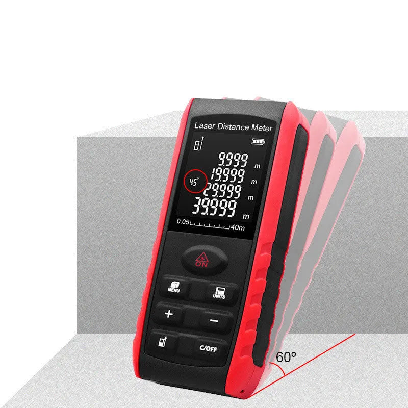E40 M hand-held laser range finder infrared measuring instrument electronic ruler with ABS construction for decoration projects and professional measurements, 118 x 52 x 25mm compact size with 1mm resolution