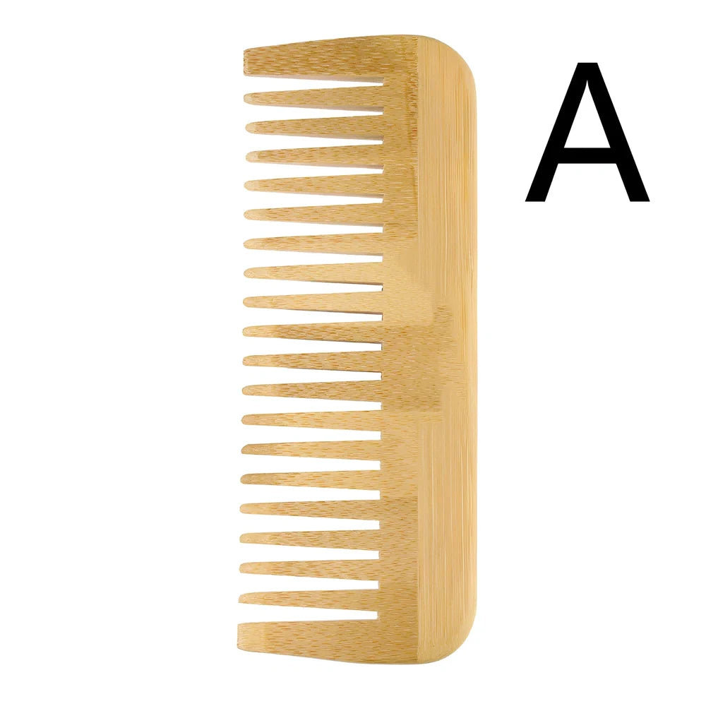 Yellow 3-piece Phoebe wood massage comb set with detangling, styling, and nubbed massage variants, 15-20 cm lengths