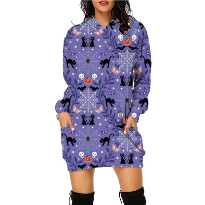 Women's cozy pullover hoodie with bold Halloween-themed print, available in multiple vibrant color options