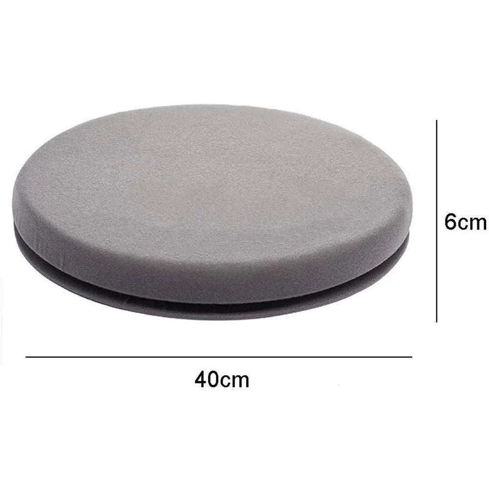 Circular car seat cushion with rotation feature and non-slip base, showing short plush cloth cover