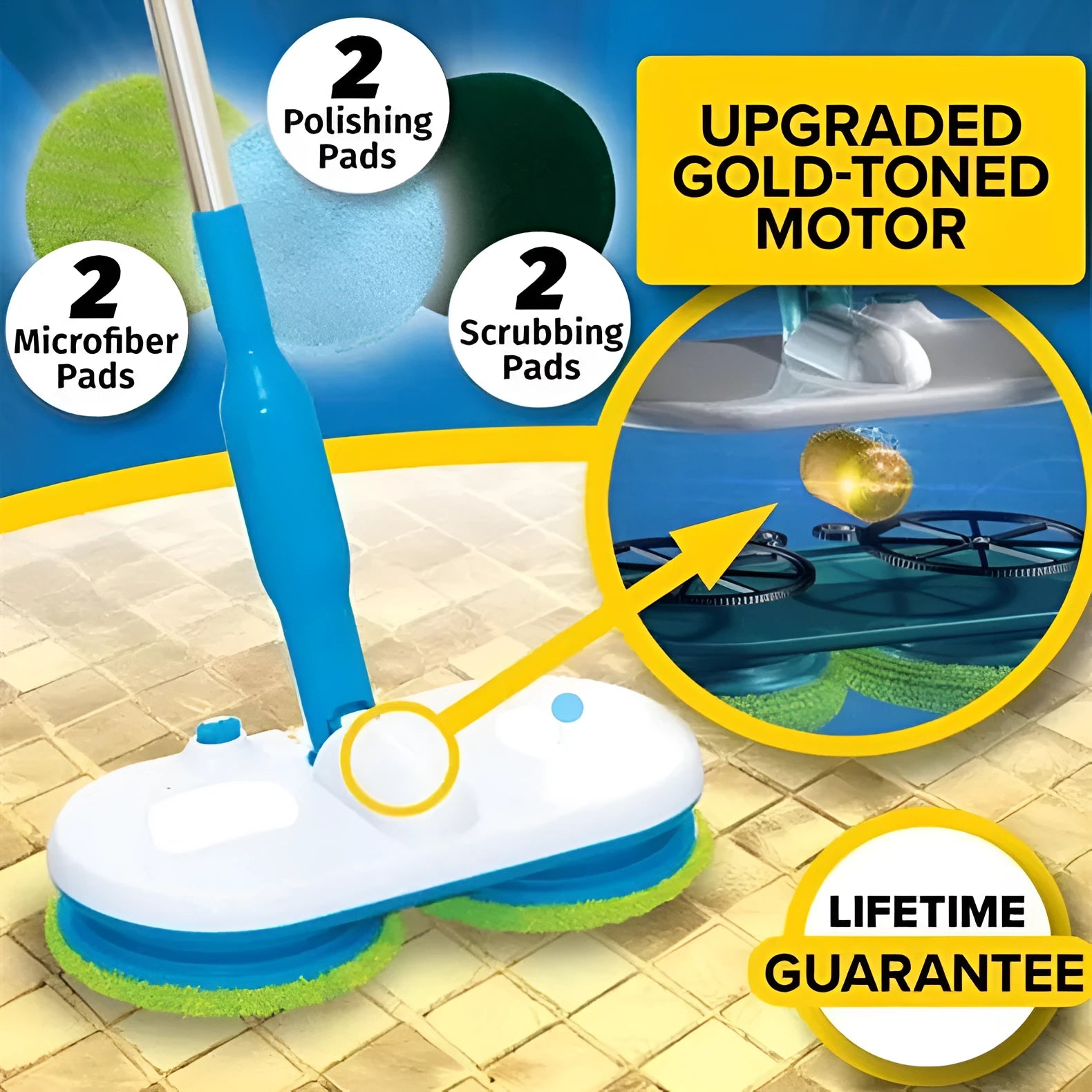 Wireless electric floor mop with charging capability and multiple cleaning pads