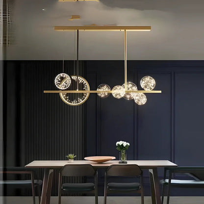 Modern glass chandelier with remote control and adjustable height setting for living room lighting
