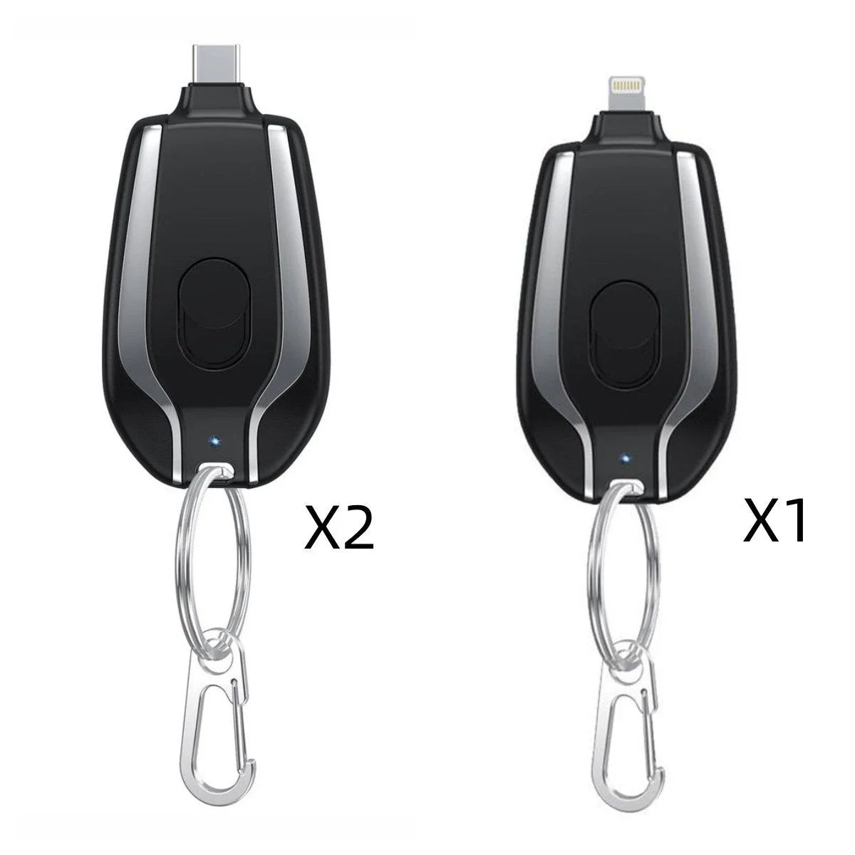 Compact 1500mAh power bank with carabiner clip, perfect for charging smartphones, tablets, and other USB devices on the go