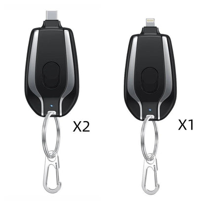 Compact 1500mAh power bank with carabiner clip, perfect for charging smartphones, tablets, and other USB devices on the go