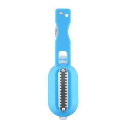Fish-shaped scaler tool with cover to prevent scale splashing during fish cleaning