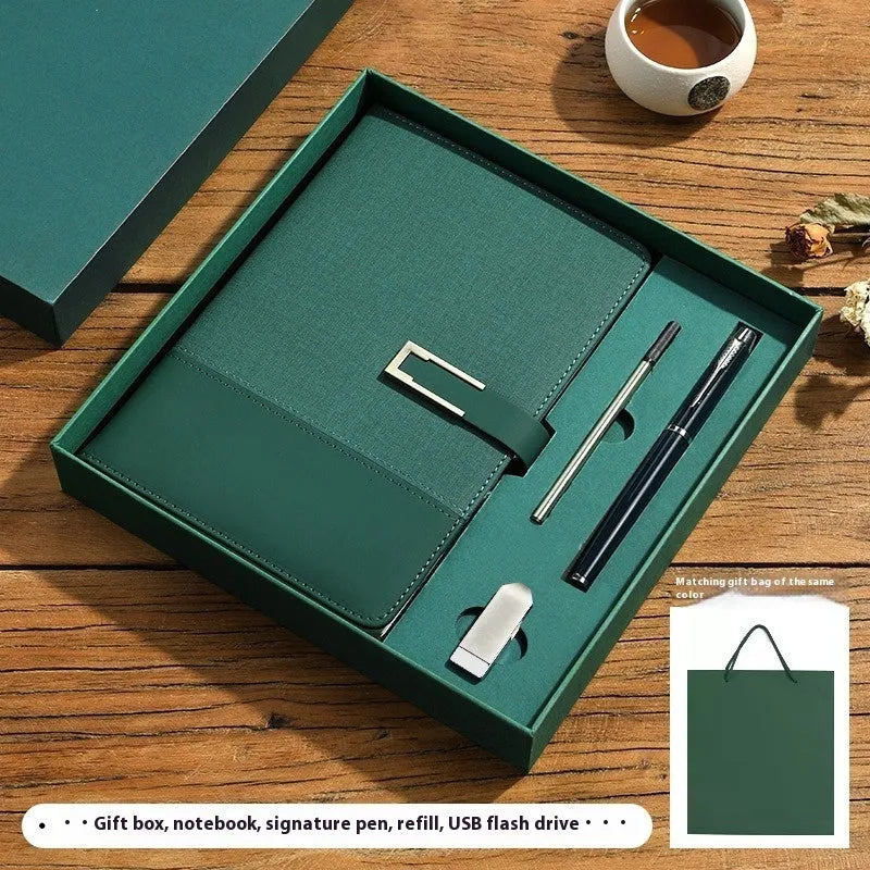 A5 soft PU leather notebook in Business Brown colour, showing thick wood-free paper inside.
