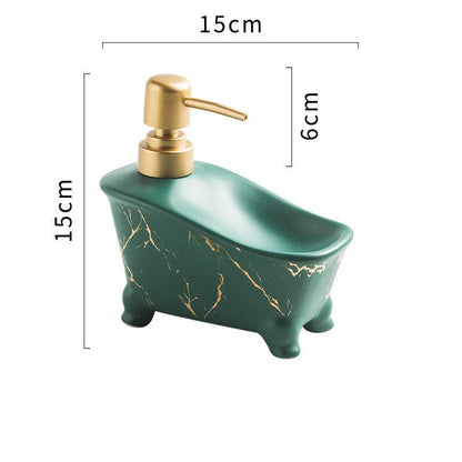 Ceramic hand sanitizer shower gel dispenser with marble pattern in white, green, and black