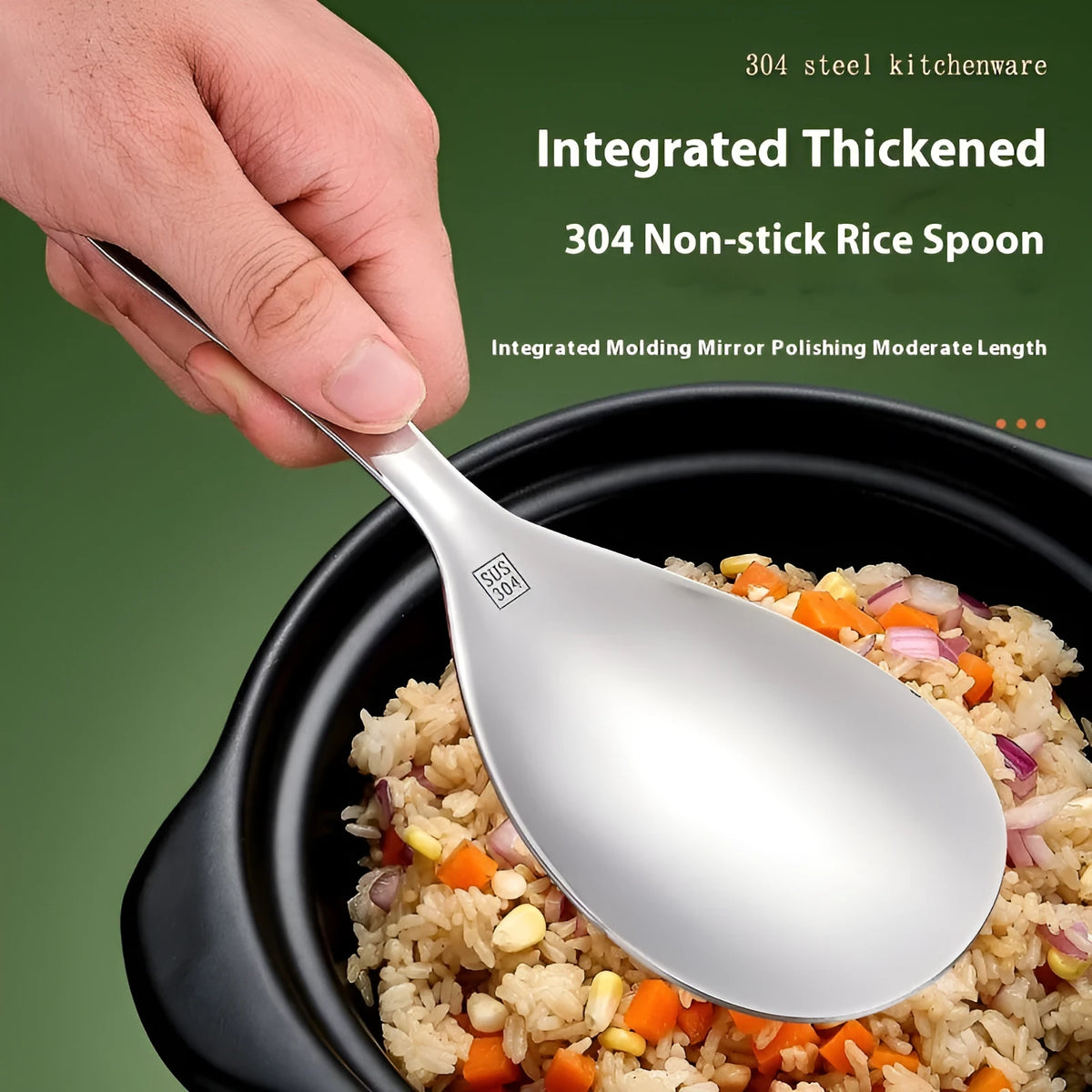 304 stainless steel meal spoon with thick head and solid-colour burnished finish