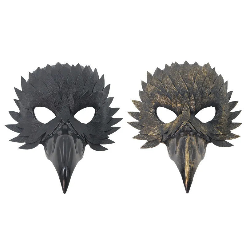 Black or gold plastic bird mouth masquerade mask with horror style for Halloween and fancy dress