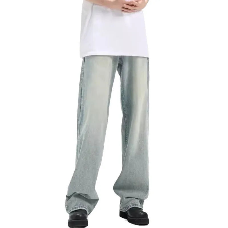 Retro trousers in blue with high-elasticity rabbit fur fabric, loose fit, sizes S to 3XL