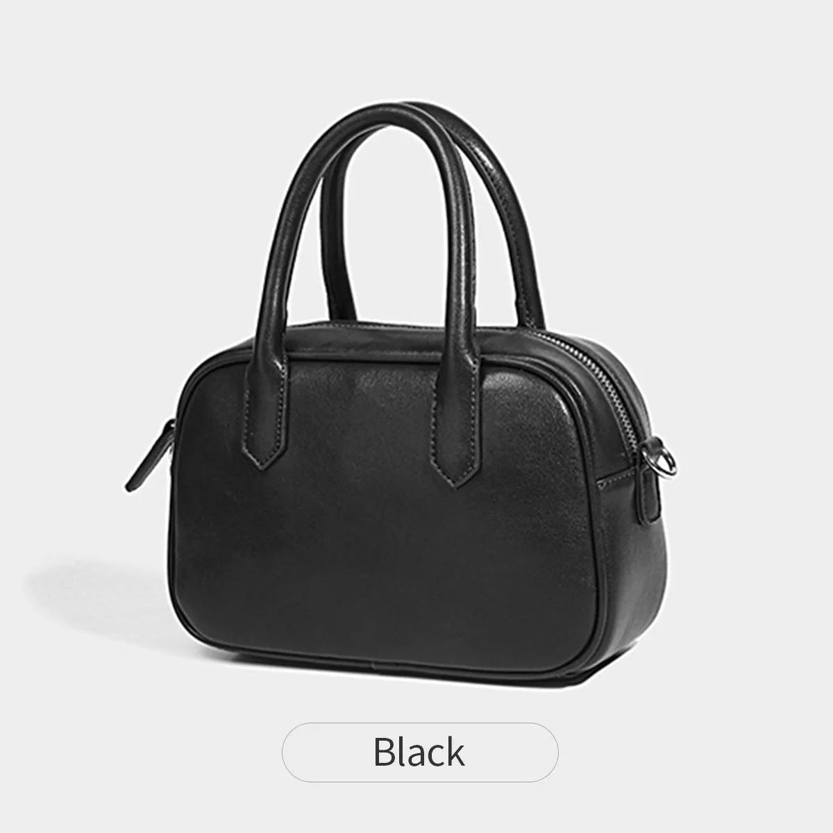 Small square retro messenger bag with single shoulder strap in black or coffee colour