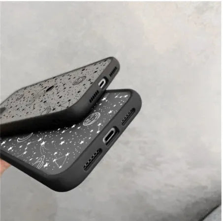 iPhone mobile phone case with star universe pattern design featuring eye care skin sensation shell for iPhone XR, XS Max, 12, 13, 11 series, 7, 8, and X models in black or white colour options