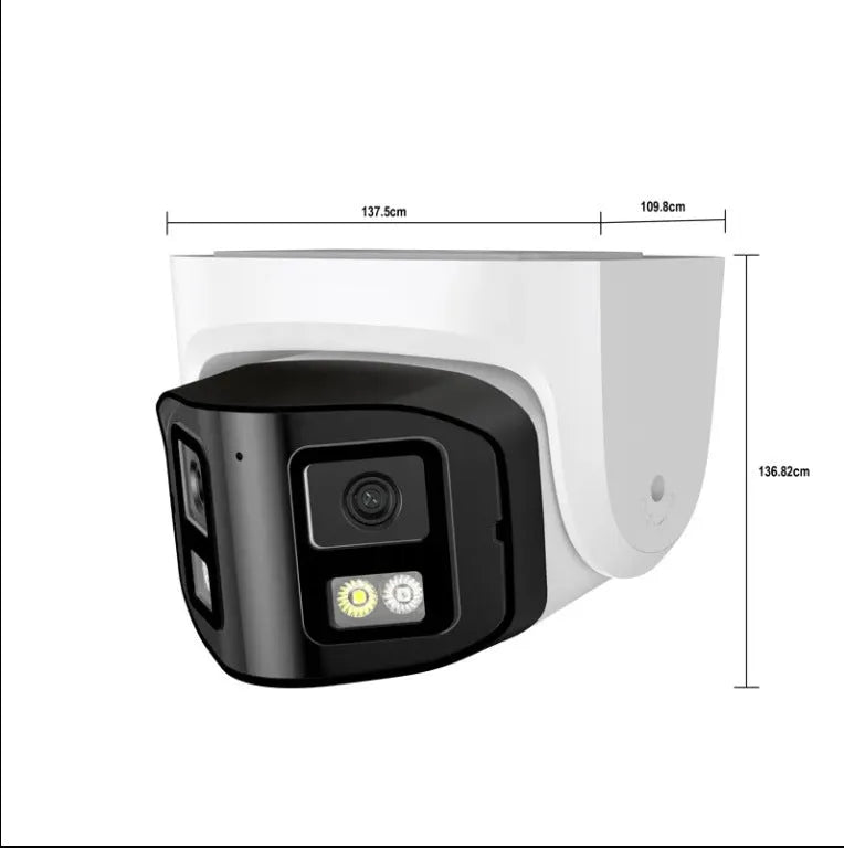 4MP dual-lens IP security camera with panoramic viewing and IP66 waterproof rating