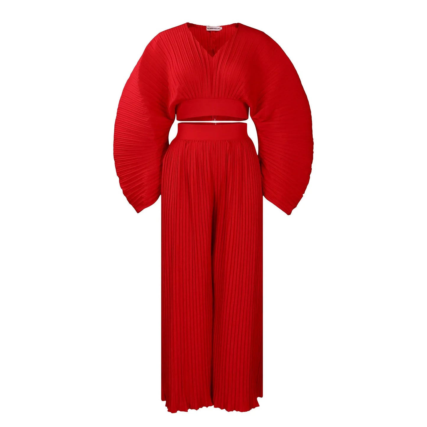African suit two-piece set with batwing sleeve top and wide leg trousers in sapphire blue
