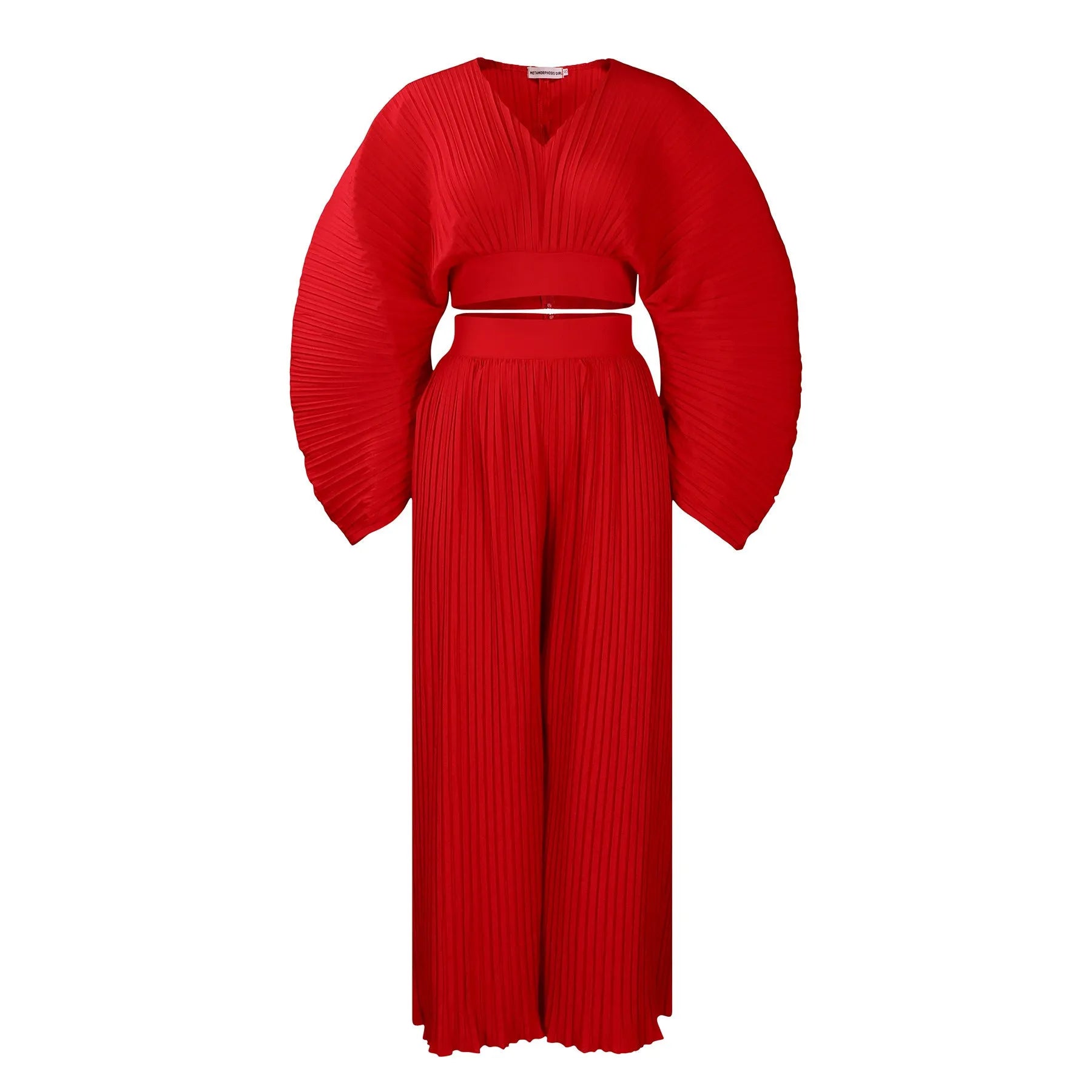 African suit two-piece set with batwing sleeve top and wide leg trousers in sapphire blue