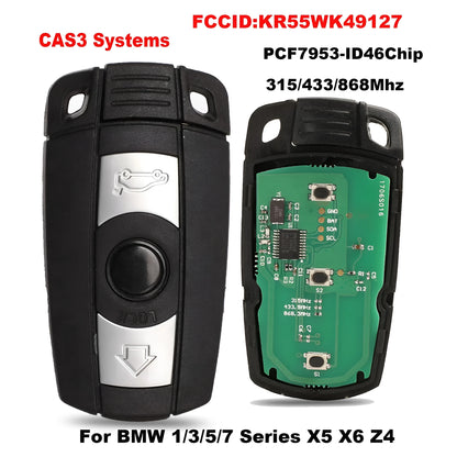 CAS3 BMW replacement car key fob with three buttons and a blank metal blade.
