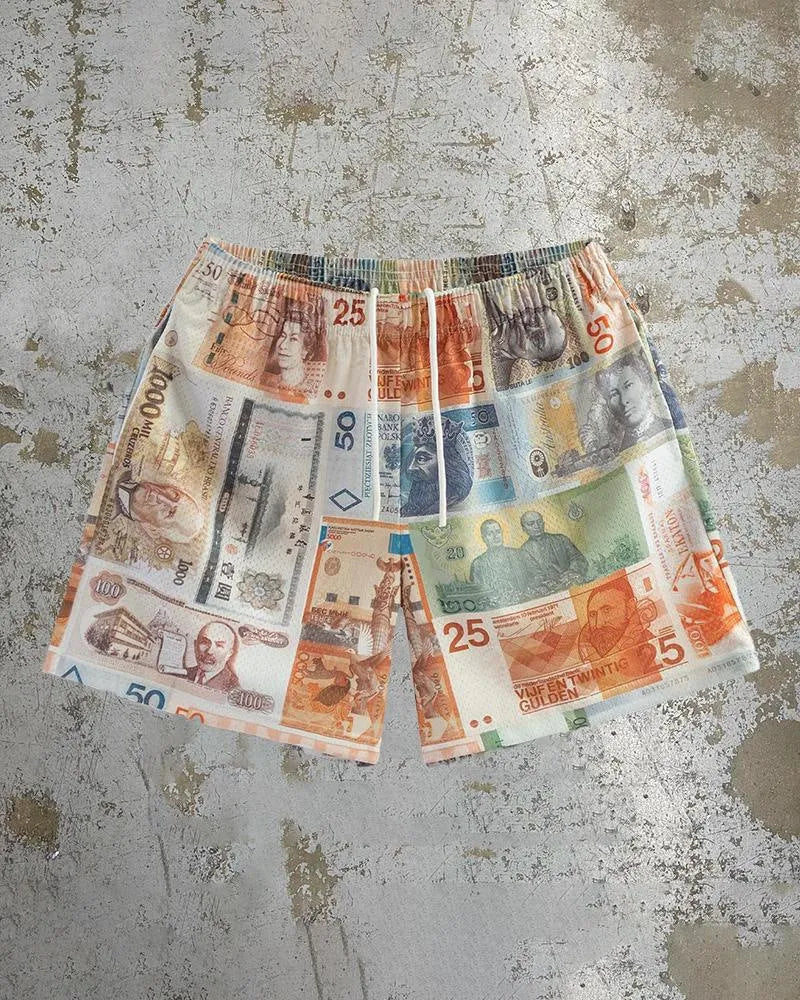 Men's quick-drying beach shorts in milk silk with digital print, loose fit, ten colours, sizes S to 2XL.