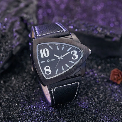 Men's casual wristwatch with a triangular link metal belt and a 9mm thick case