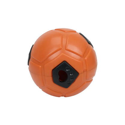 Orange and white TPR rubber dog chew ball toy, shown in hollow and teeth cleaning stick styles.