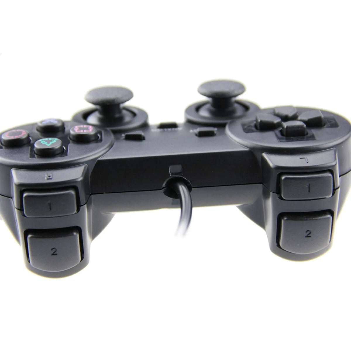 PS2 wired vibration game controller with ABS plastic housing and USB cable