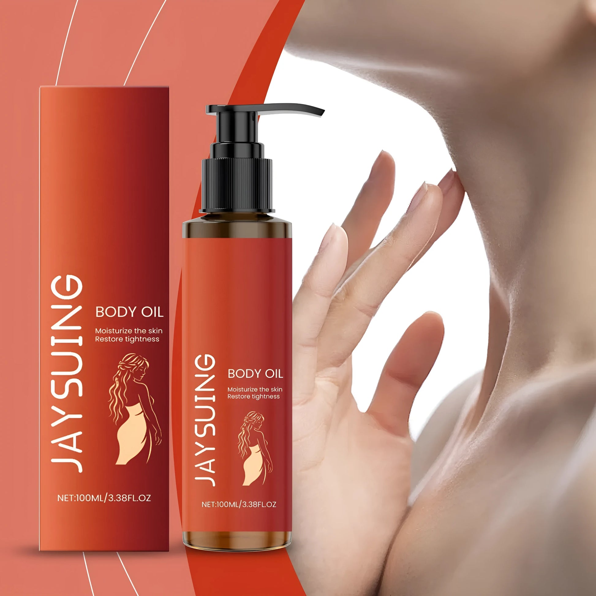 100ml bottle of body tightening massage oil with rose oil and vitamin E.