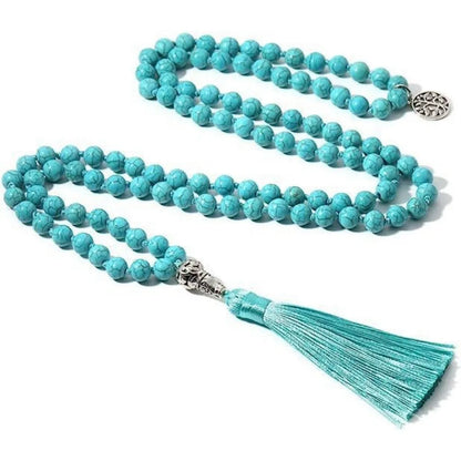 Handmade long stone beaded necklace with 108 8mm beads in a choice of 12 natural colours.