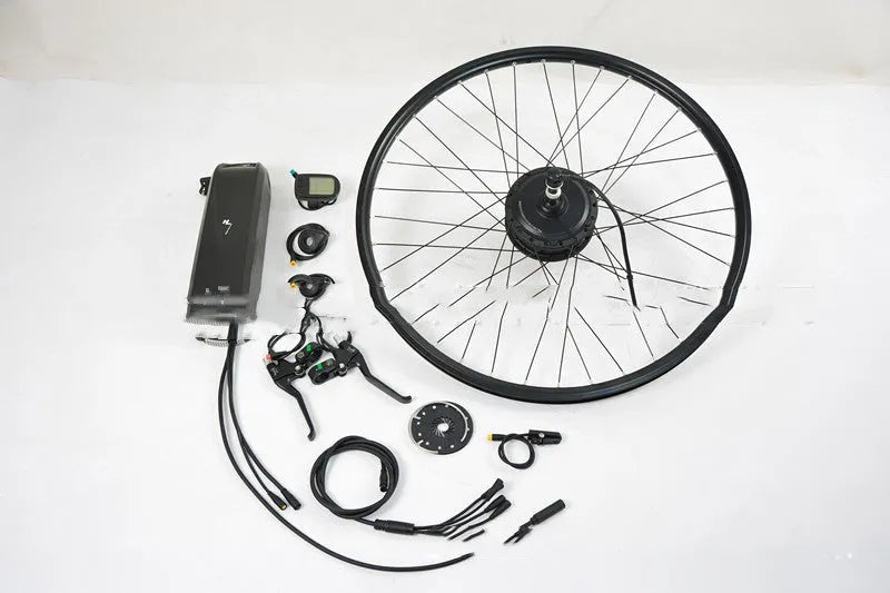 Black 36V 250W electric bicycle conversion kit with motor, controller, handlebar and brake lever