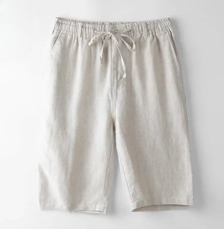 Men's thin linen casual beach shorts in a loose straight-leg cut, shown in one of six colours