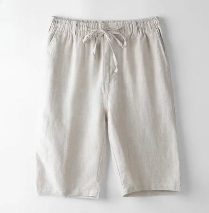 Men's thin linen casual beach shorts in a loose straight-leg cut, shown in one of six colours