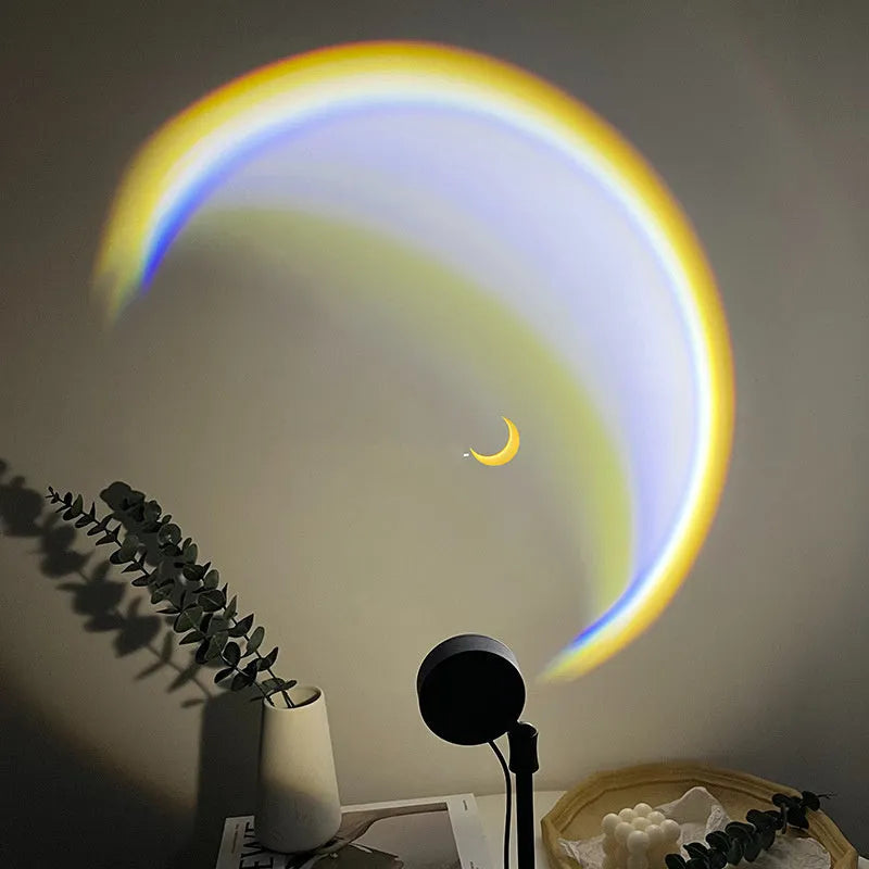 INS USB moon lamp LED rainbow neon night sunset light projector for photography wall atmosphere lighting in Scandinavian style bedroom home decor with 360° rotation and 24.5cm size